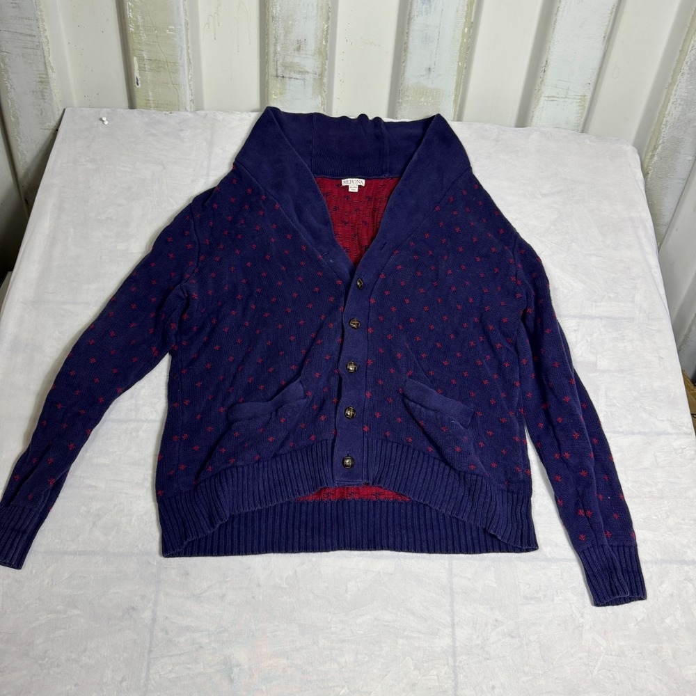 Merona‎ Mens Grandpa Sweater Blue Knit Shawl Neck Button Front Cardigan Size XL